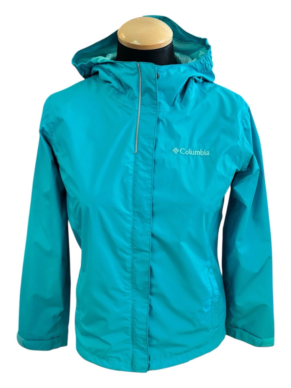 Columbia Girls Youth M 10/12 Rain Jacket Hooded Waterproof Teal Blue